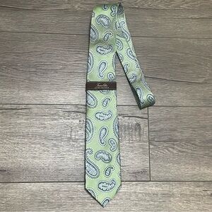 Tasso Elba Luxury Neckwear Paisley Tie Green Blue 100% Silk Men's NWT